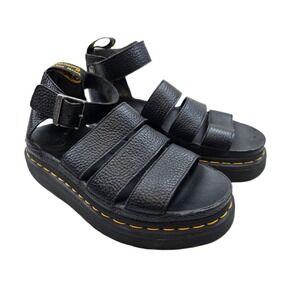 Dr Martens Sandals Womens 8 Black Leather Gladiator Platform Clarissa II Quad